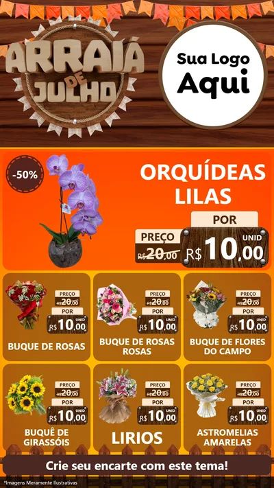 Modelo de Rede Social para Stories com o tema Arraiá de Julho - Junina para Floricultura e jardim