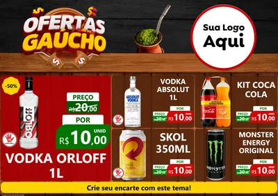 Modelo de Encarte para Encarte A4 Horizontal com o tema Ofertas Dia do Gaúcho para Distribuidora de bebidas
