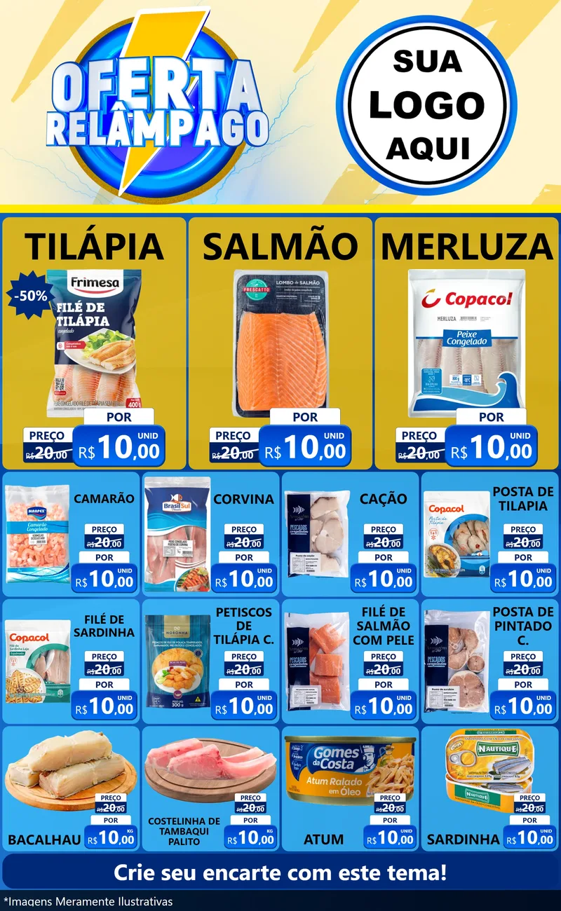 Modelo de Encarte para Encarte Grande com o tema Oferta Relâmpago para Peixaria