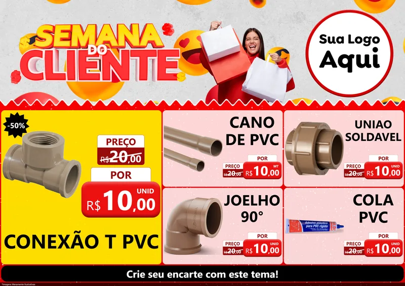 Modelo de Encarte para Encarte A4 Horizontal com o tema Semana do Cliente para Tubos e conexões