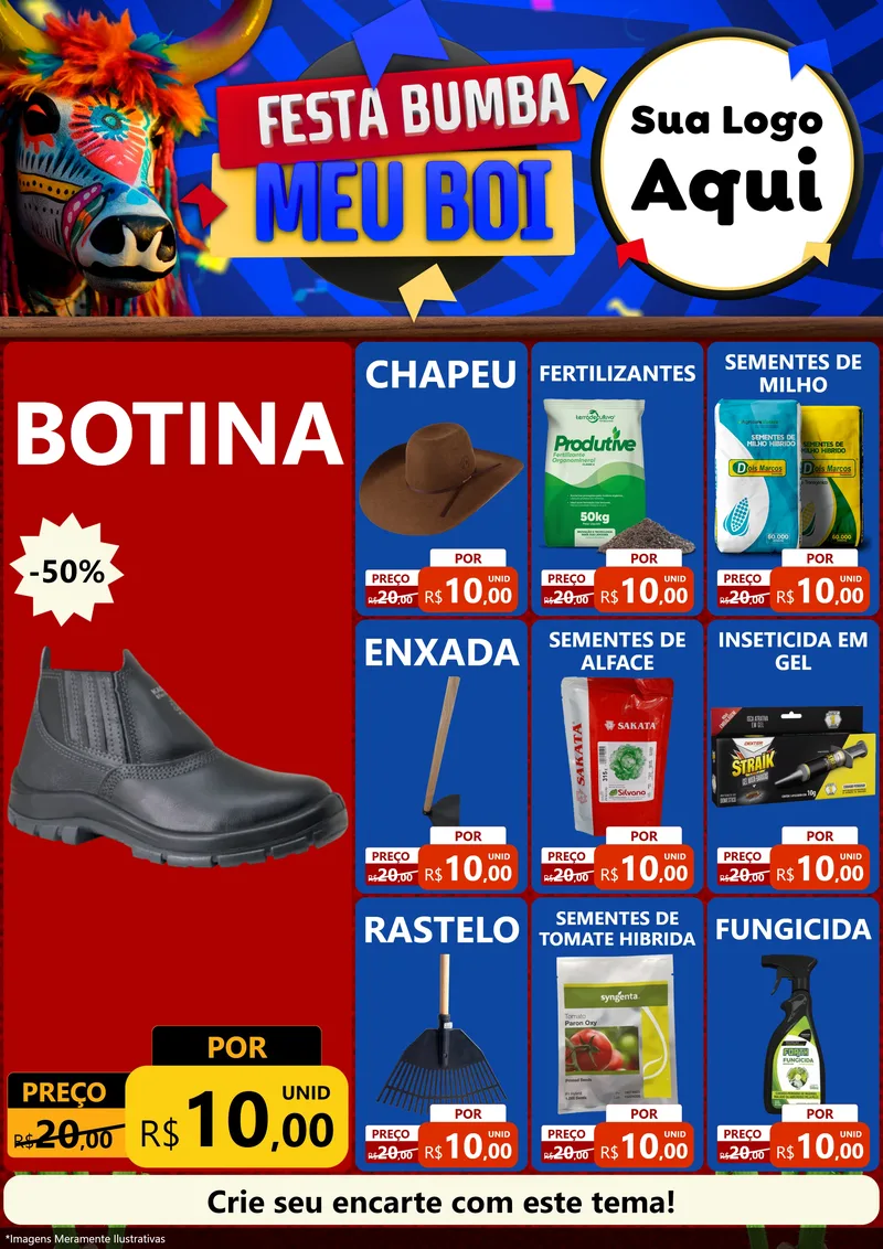 Modelo de Encarte para Encarte A4 Vertical com o tema Festa Bumba meu Boi para Agropecuária