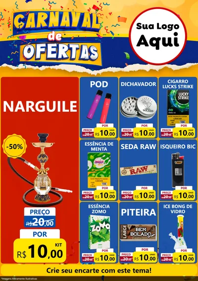 Modelo de Encarte para Encarte A4 Vertical com o tema Carnaval de Ofertas para Tabacaria
