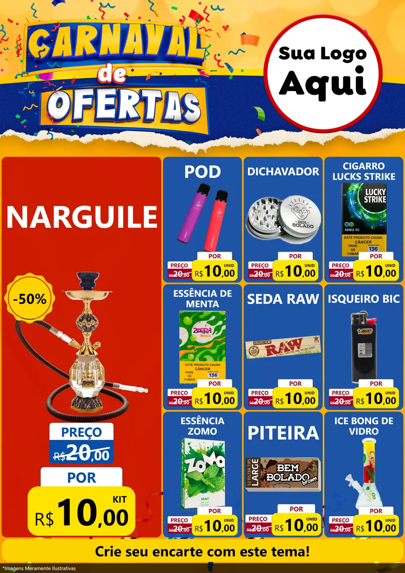Modelo de Encarte para Encarte A4 Vertical com o tema Carnaval de Ofertas para Tabacaria