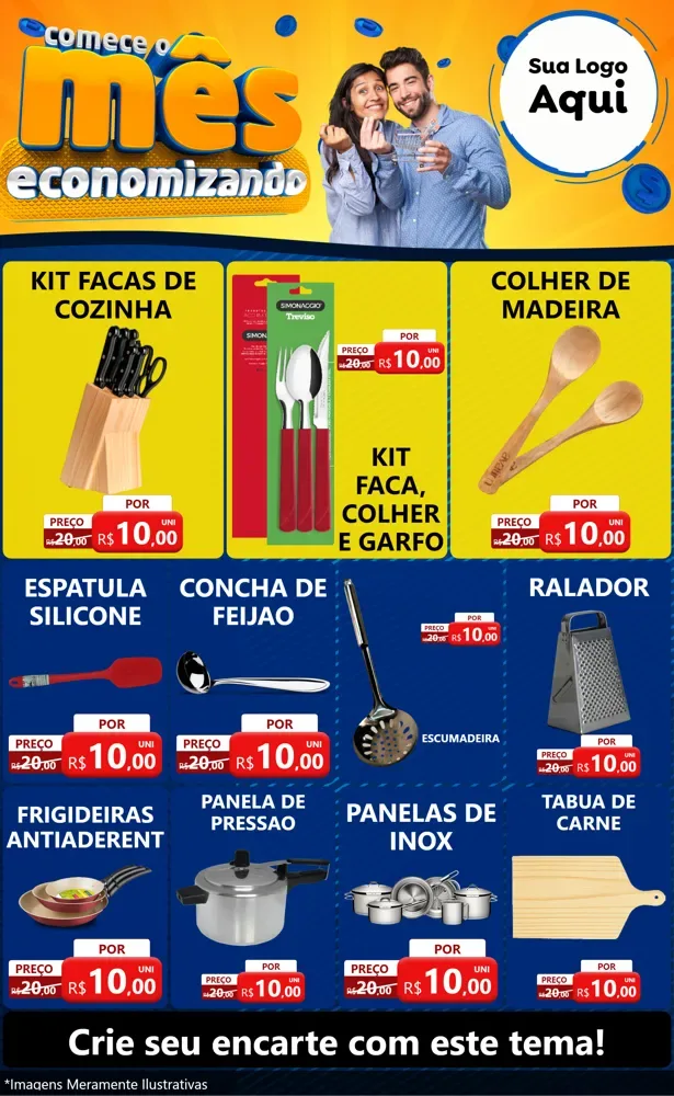 Modelo de Encarte para Encarte Grande com o tema Comece O Mês Economizando para Utilidades Domésticas