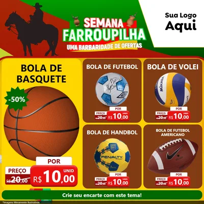 Modelo de Rede Social para Feed Facebook com o tema Semana Farroupilha - Uma Barbaridade de Ofertas para Artigos Esportivos