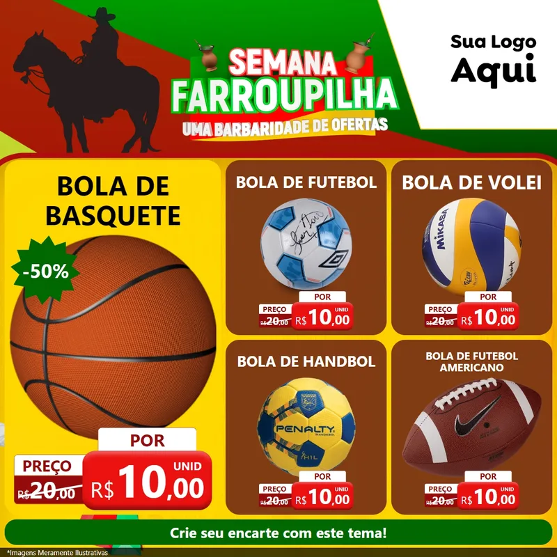 Modelo de Rede Social para Feed Facebook com o tema Semana Farroupilha - Uma Barbaridade de Ofertas para Artigos Esportivos