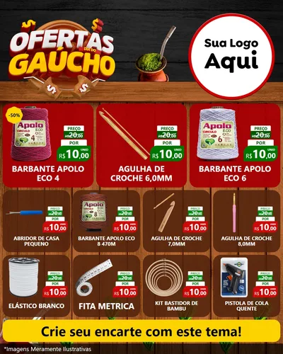 Modelo de Rede Social para Feed Instagram com o tema Ofertas Dia do Gaúcho para Armarinho e Aviamentos