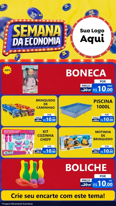 Modelo de TV para TV Vertical com o tema Semana da Economia para Brinquedos