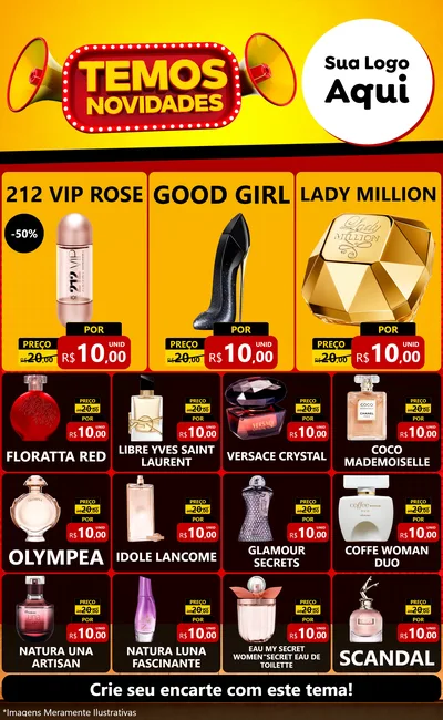 Modelo de Encarte para Encarte Grande com o tema Temos Novidades para Perfumes
