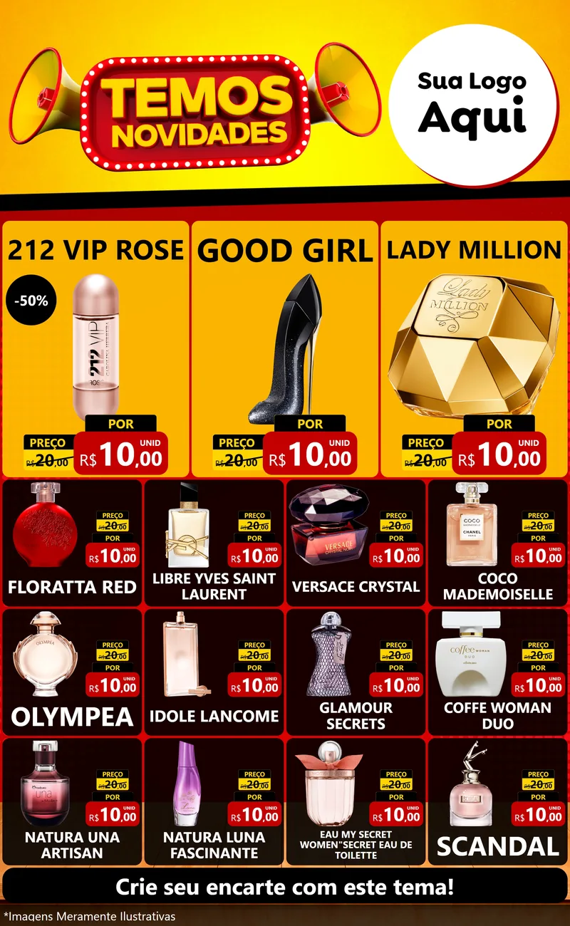 Modelo de Encarte para Encarte Grande com o tema Temos Novidades para Perfumes