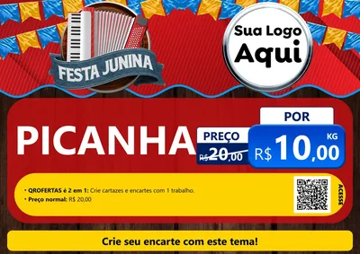 Modelo de Cartaz para Cartaz A4 Horizontal com o tema Festa Junina para Açougue