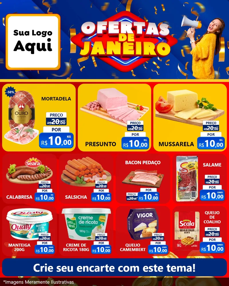 Modelo de Rede Social para Feed Instagram com o tema Ofertas de Janeiro para Frios e Laticínios