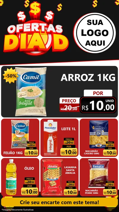 Modelo de Rede Social para Stories com o tema Ofertas Dia D para Supermercado