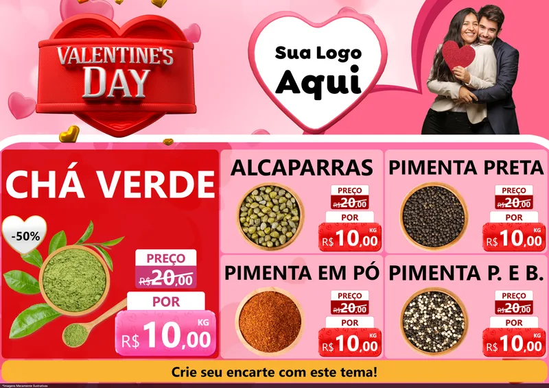 Modelo de Encarte para Encarte A4 Horizontal com o tema Valentine's Day para Produtos Naturais