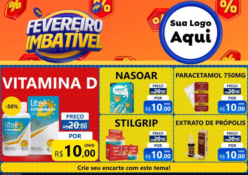 Modelo de Encarte para Encarte A4 Horizontal com o tema Fevereiro Imbatível para Farmácia