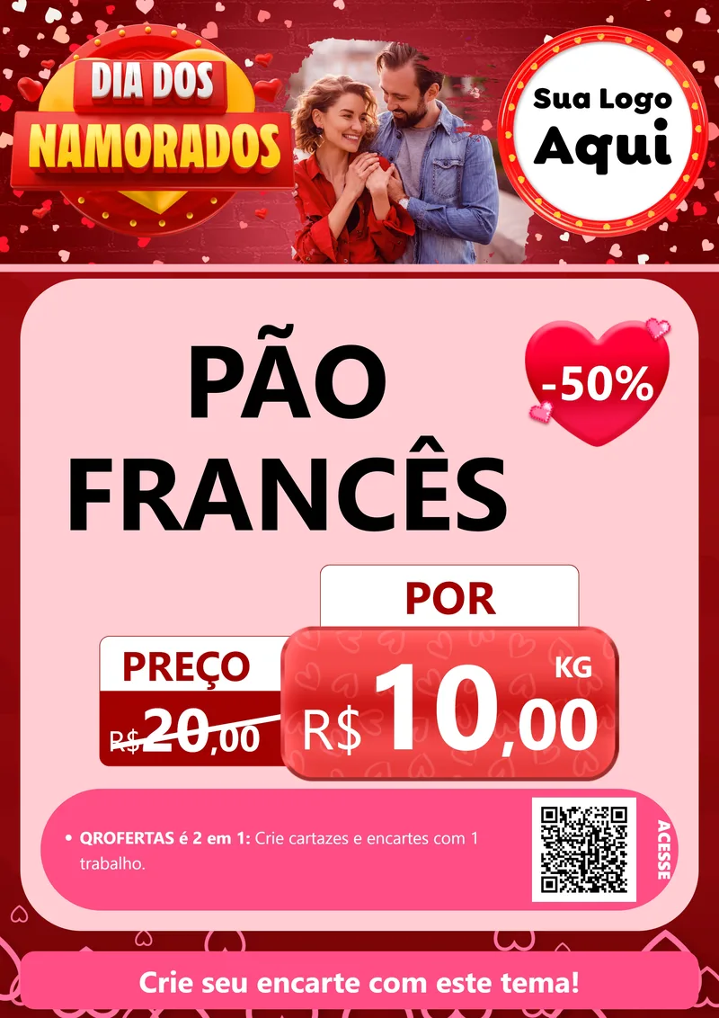 Modelo de Cartaz para Cartaz A4 Vertical com o tema Dia Dos Namorados para Padaria