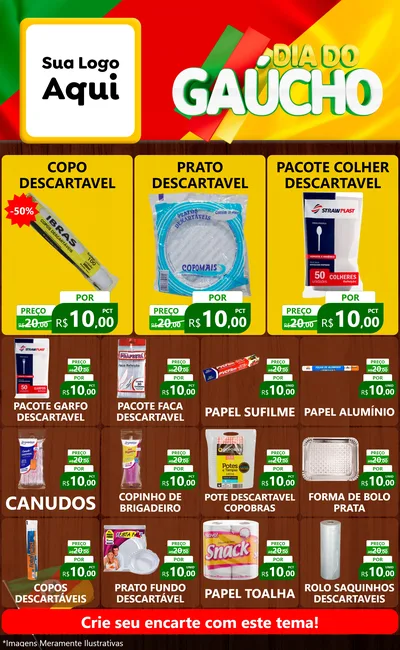 Modelo de Encarte para Encarte Grande com o tema Dia do Gaúcho para Embalagens