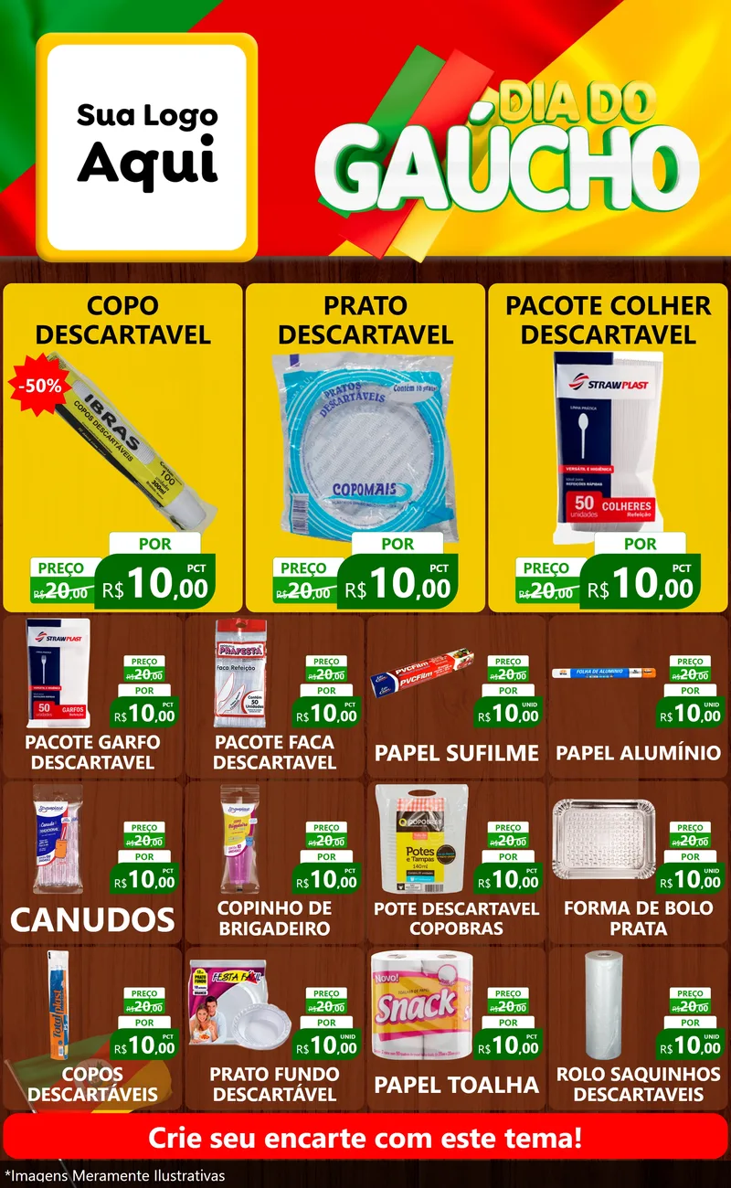 Modelo de Encarte para Encarte Grande com o tema Dia do Gaúcho para Embalagens