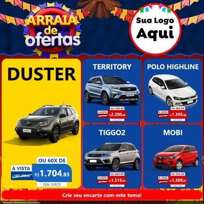 Modelo de Rede Social para Feed Facebook com o tema Arraiá de Ofertas para Concessionaria de Carros