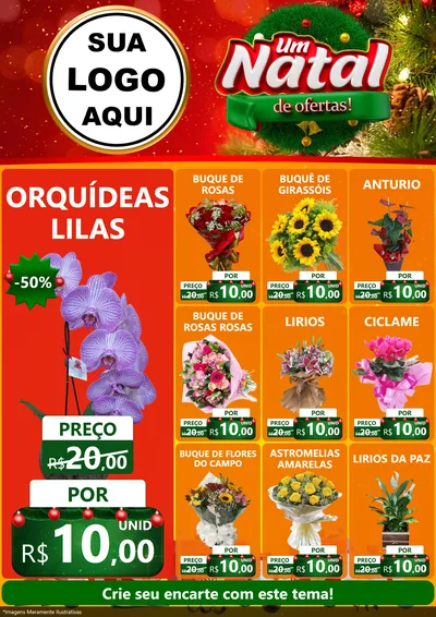 Modelo de Encarte para Encarte A4 Vertical com o tema Um Natal de Ofertas para Floricultura e jardim