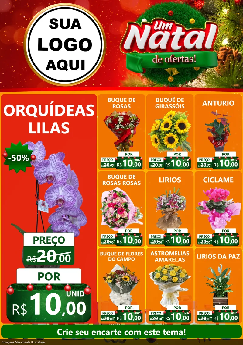 Modelo de Encarte para Encarte A4 Vertical com o tema Um Natal de Ofertas para Floricultura e jardim
