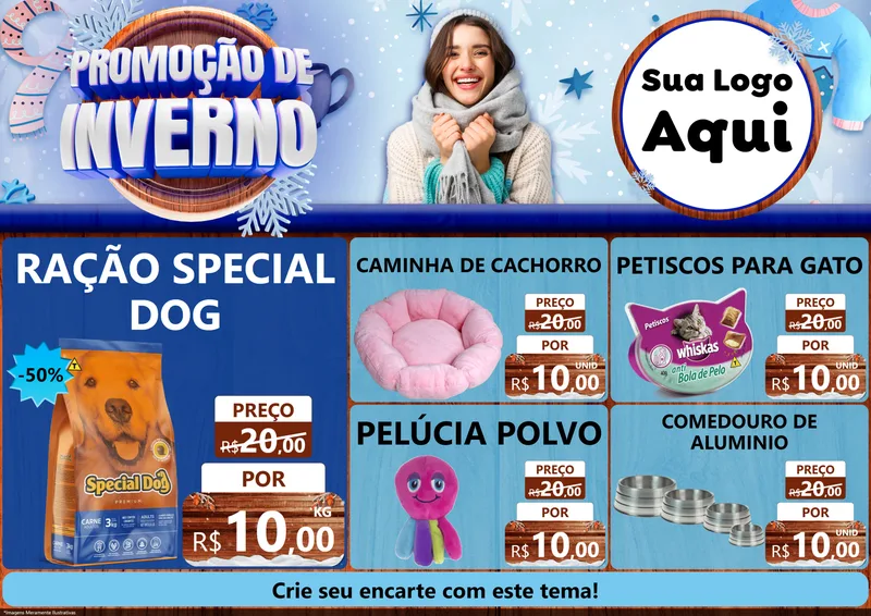 Modelo de Encarte para Encarte A4 Horizontal com o tema Promoção de Inverno para Pet Shop