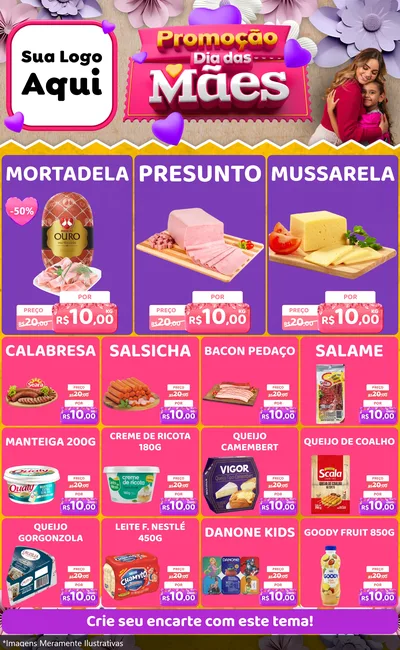 Modelo de Encarte para Encarte Grande com o tema Promoção Dia das Mães para Frios e Laticínios