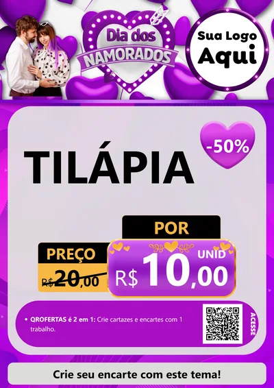 Modelo de Cartaz para Cartaz A4 Vertical com o tema Dia dos Namorados para Peixaria