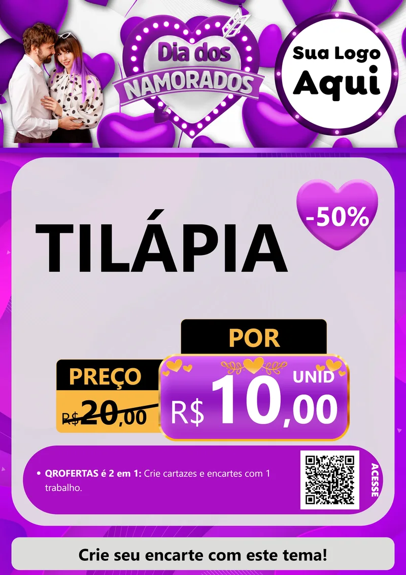 Modelo de Cartaz para Cartaz A4 Vertical com o tema Dia dos Namorados para Peixaria