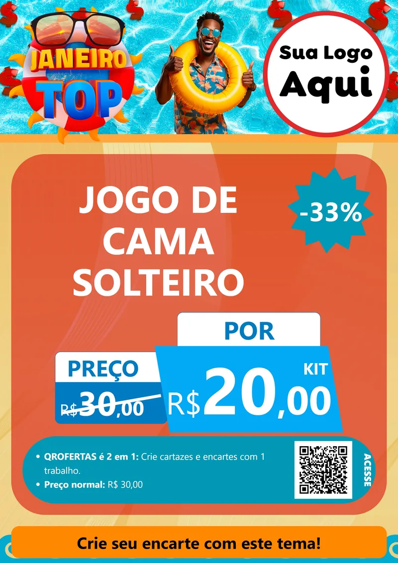 Modelo de Cartaz para Cartaz A4 Vertical com o tema Janeiro Top para Cama, Mesa e Banho