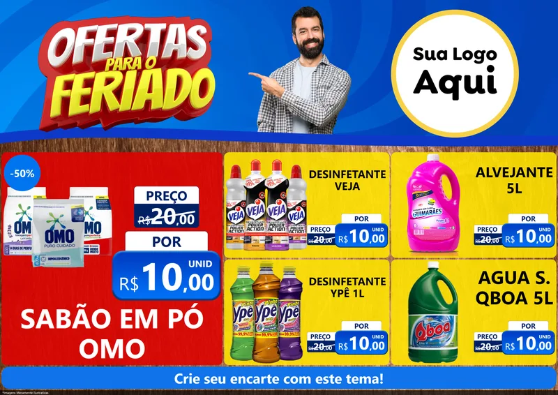 Modelo de Encarte para Encarte A4 Horizontal com o tema Ofertas Para O Feriado para Produtos de Limpeza