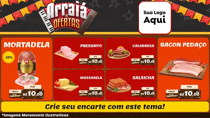 Modelo de TV para TV Horizontal com o tema Arraiá de Ofertas - Junina para Frios e Laticínios