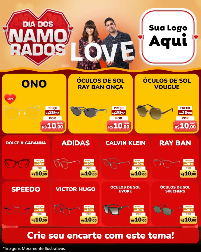 Modelo de Rede Social para Feed Instagram com o tema Dia dos Namorados para Óticas