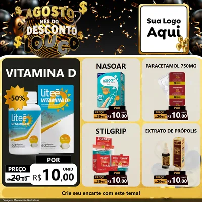 Modelo de Rede Social para Feed Facebook com o tema Agosto Mês do Desconto Louco para Farmácia