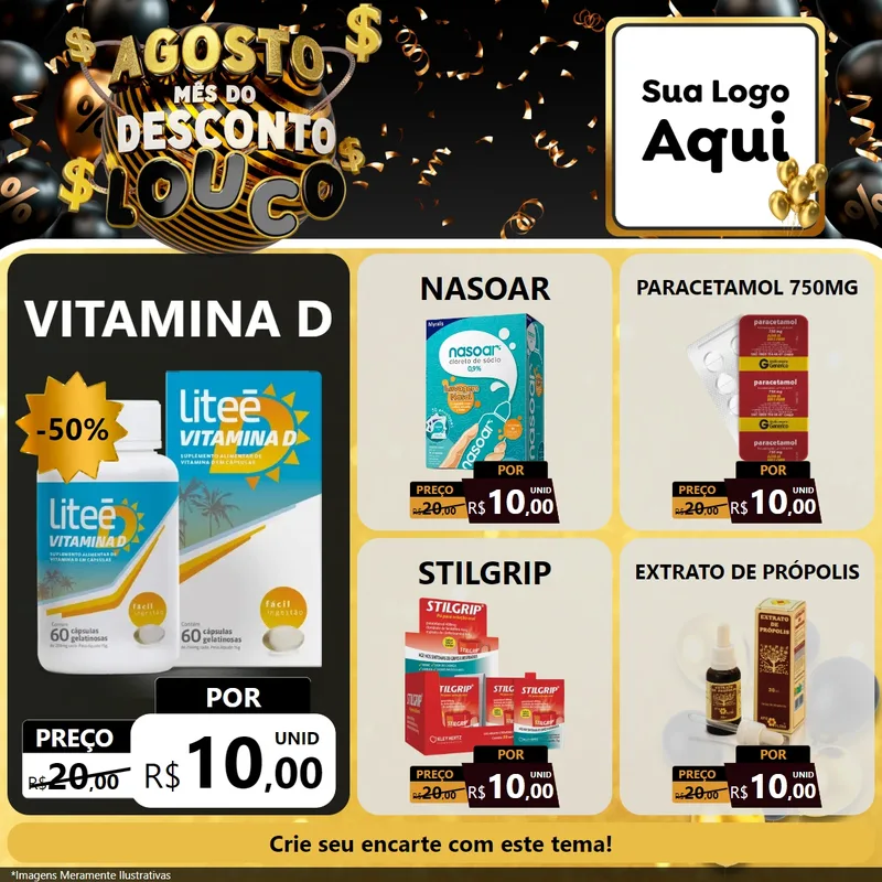 Modelo de Rede Social para Feed Facebook com o tema Agosto Mês do Desconto Louco para Farmácia