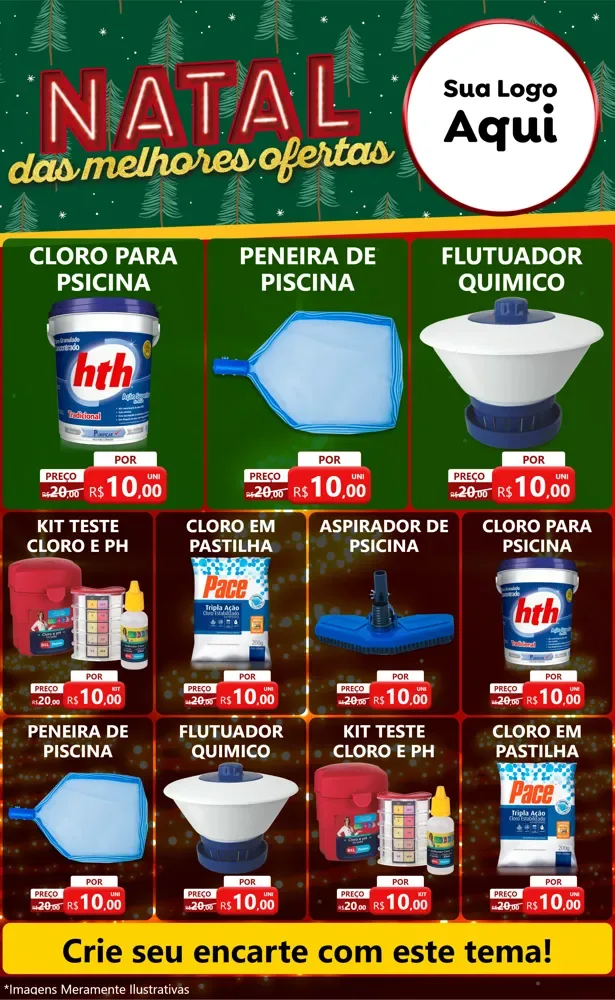 Modelo de Encarte para Encarte Grande com o tema Natal das Melhores Ofertas para Produtos para Piscina