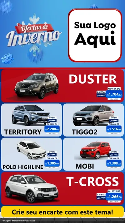 Modelo de TV para TV Vertical com o tema Ofertas de Inverno para Concessionaria de Carros