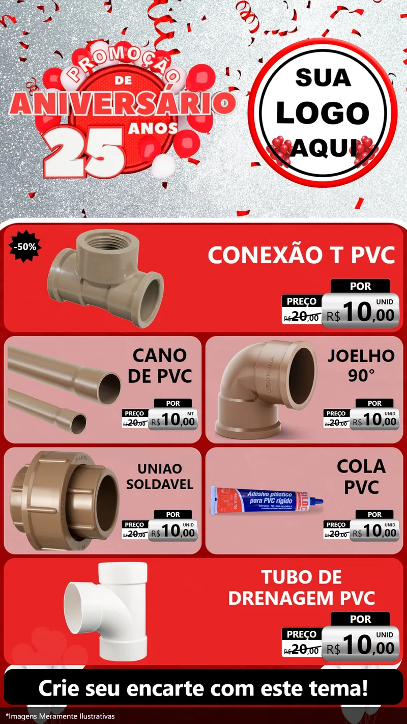 Modelo de TV para TV Vertical com o tema Promoção de Aniversário - 25Anos para Tubos e conexões
