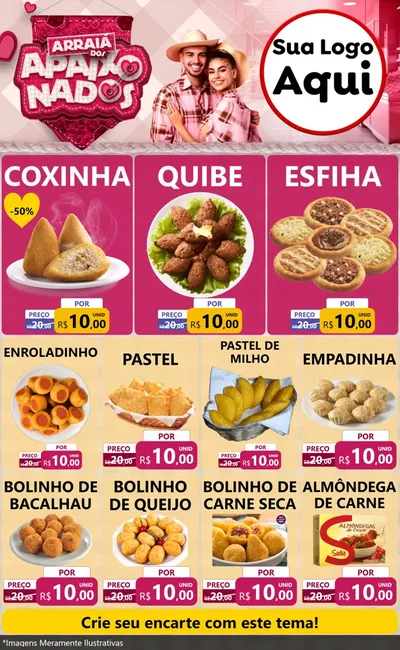 Modelo de Encarte para Encarte Grande com o tema Arraiá dos Apaixonados - Junina para Salgadaria