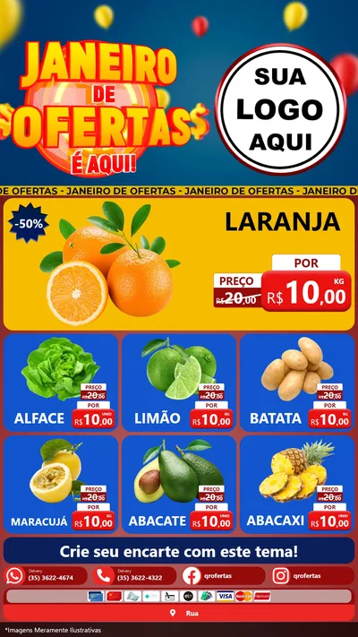 Modelo de Rede Social para Stories com o tema Janeiro de Ofertas É Aqui! para Hortifrúti