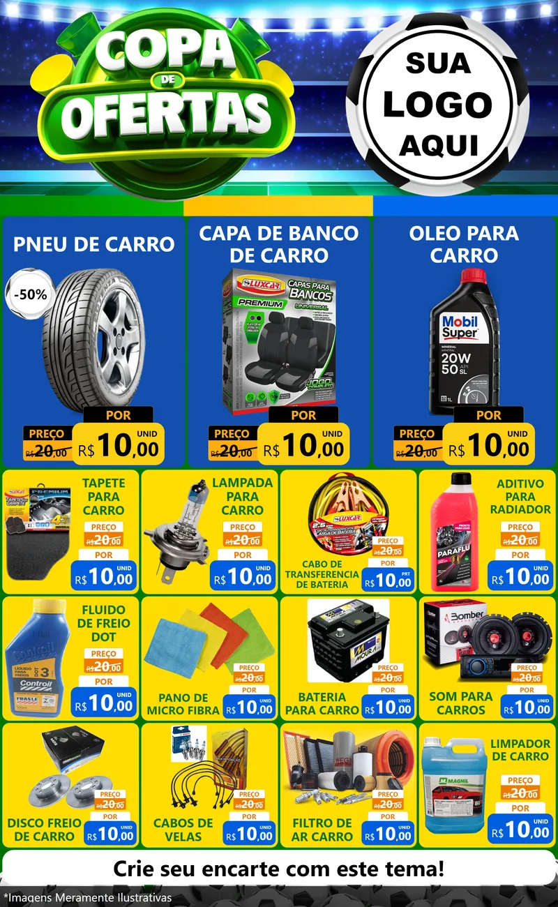 Modelo de Encarte para Encarte Grande com o tema Copa de Ofertas para Auto peças