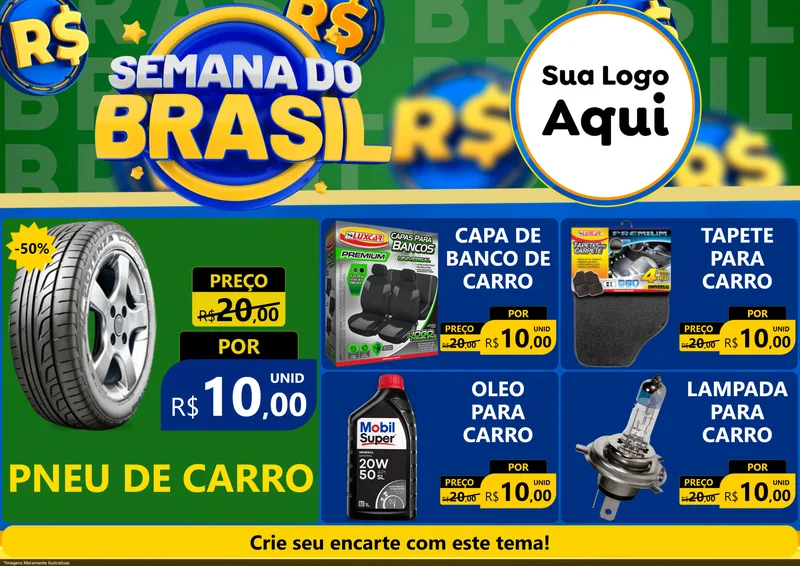 Modelo de Encarte para Encarte A4 Horizontal com o tema Semana Do Brasil para Auto peças
