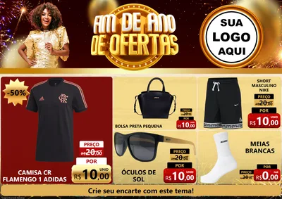 Modelo de Encarte para Encarte A4 Horizontal com o tema Fim de Ano de Ofertas para Roupas e acessórios