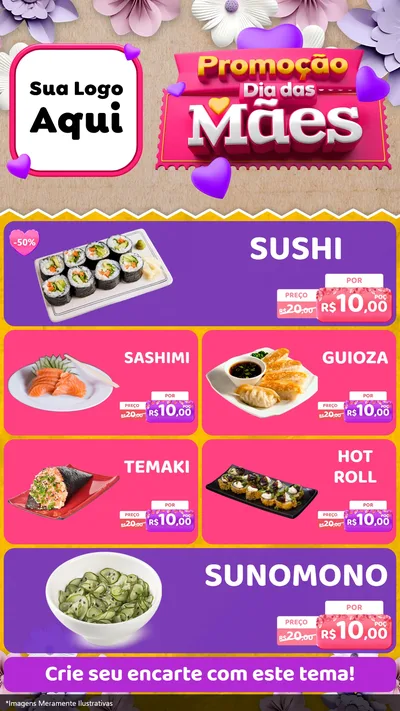 Modelo de TV para TV Vertical com o tema Promoção Dia das Mães para Comida japonesa