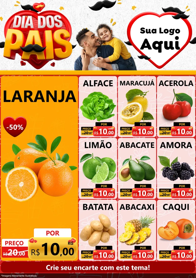 Modelo de Encarte para Encarte A4 Vertical com o tema Dia dos Pais para Hortifrúti
