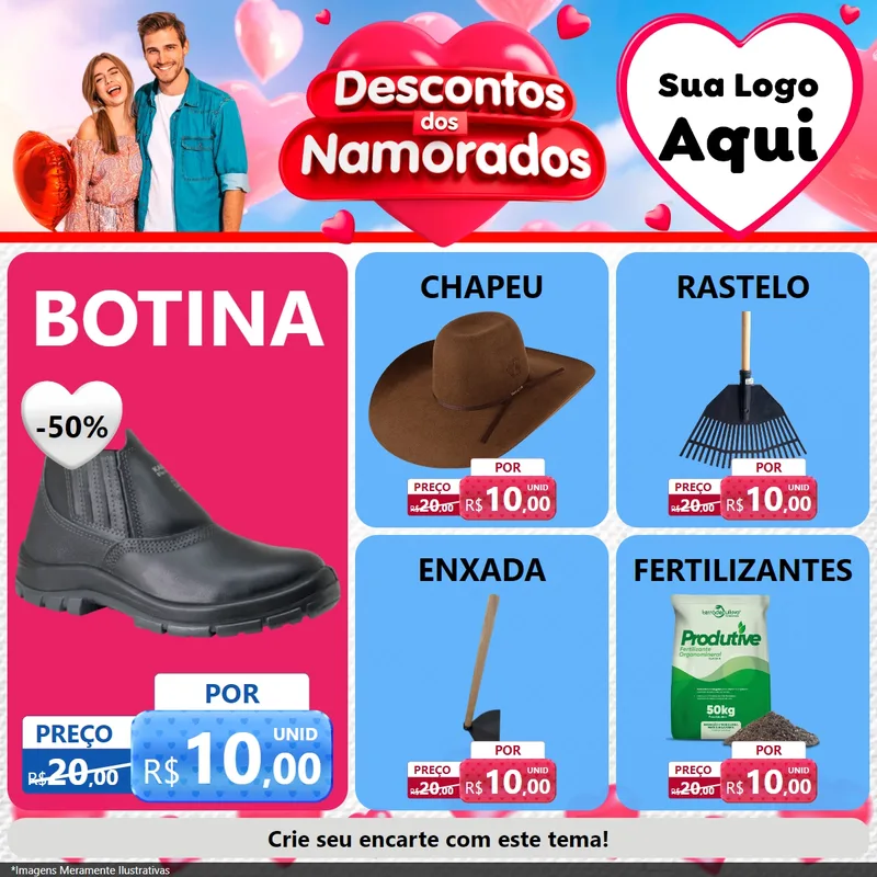 Modelo de Rede Social para Feed Facebook com o tema Descontos dos Namorados para Agropecuária
