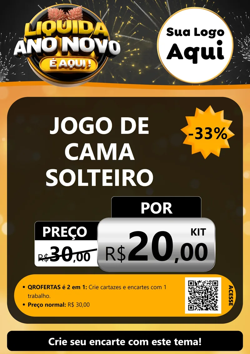 Modelo de Cartaz para Cartaz A4 Vertical com o tema Liquida Ano Novo É Aqui! para Cama, Mesa e Banho