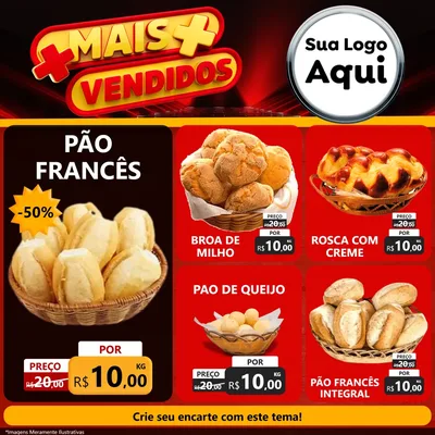 Modelo de Rede Social para Feed Facebook com o tema Mais Vendidos para Padaria
