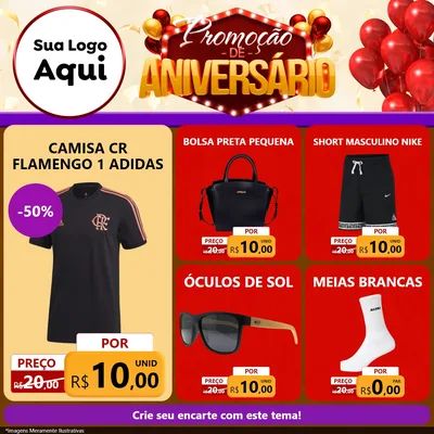 Modelo de Rede Social para Feed Facebook com o tema Promoção de Aniversário para Roupas e acessórios