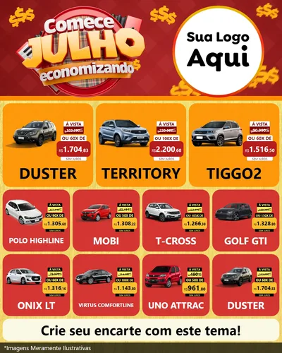 Modelo de Rede Social para Feed Instagram com o tema Comece Julho Economizando para Concessionaria de Carros